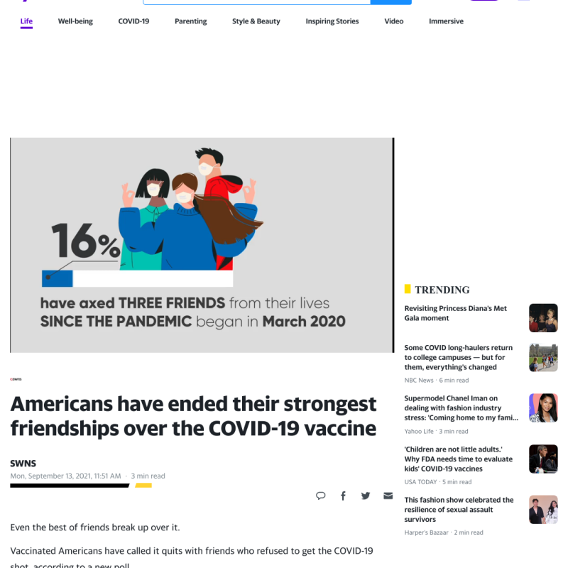 Yahoo Life OnePoll snap poll vaccine friends