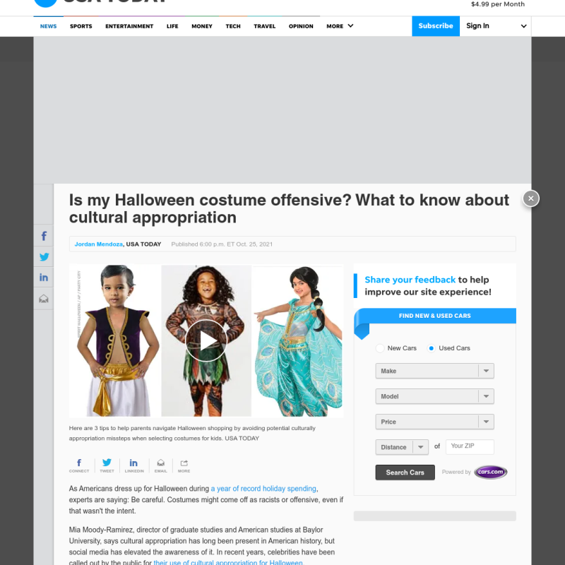 USA Today OnePoll snap poll halloween costumes