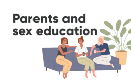 An illustration of parents sitting and talking, with the header 'Parents and sex education'