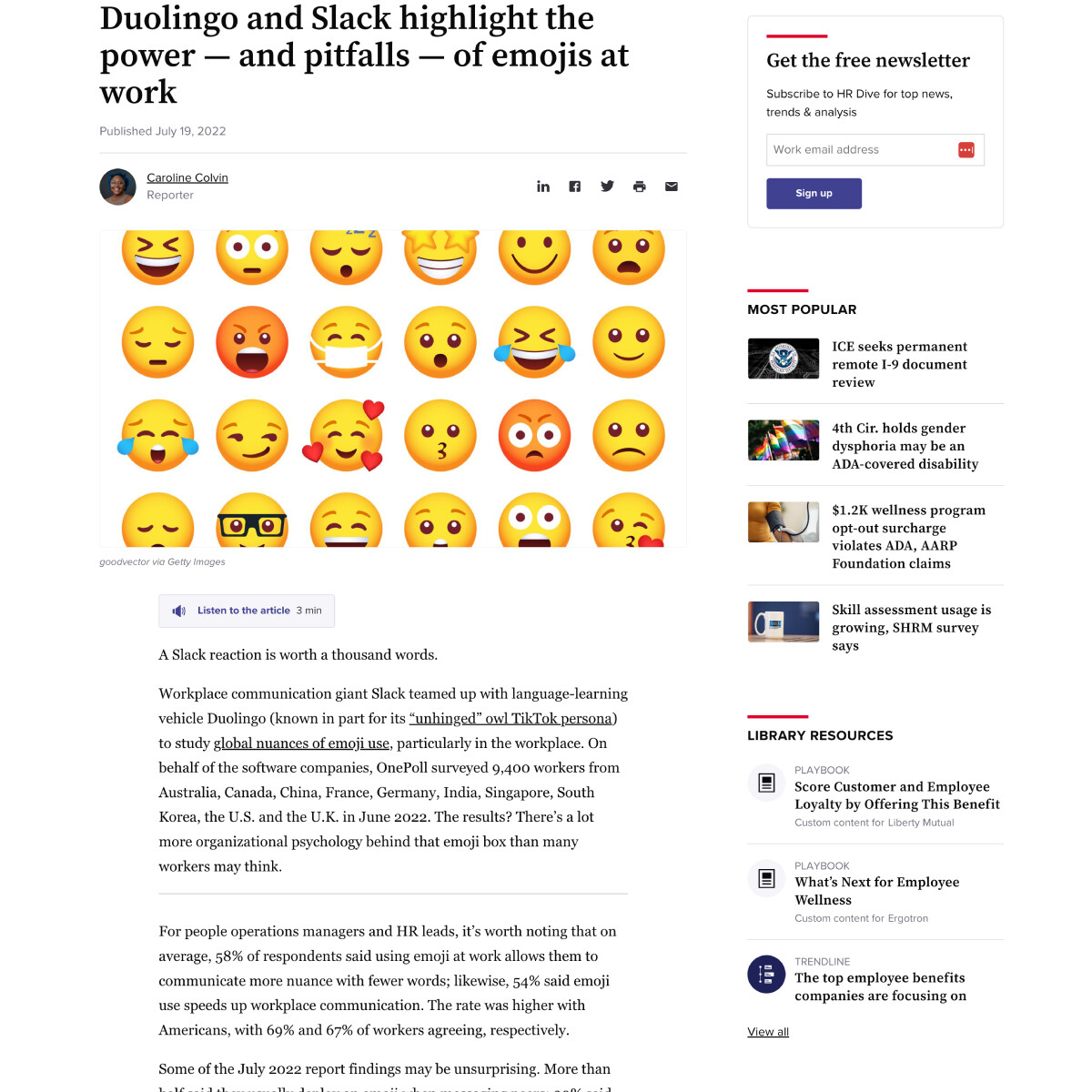 World Emoji Day survey story: HRDive