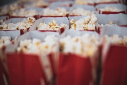 Rows of packets of popcorn