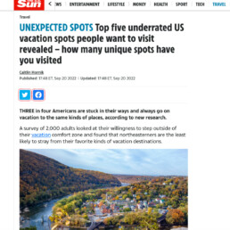 The U.S. Sun coverage of a OnePoll research story for West Virginia Department of Tourism