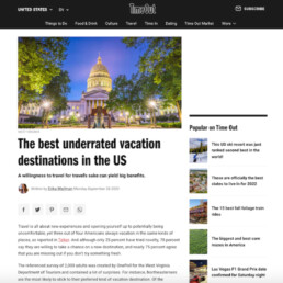 Time Out coverage of a OnePoll research story for West Virginia Department of Tourism