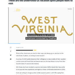 Yahoo coverage of a OnePoll research story for West Virginia Department of Tourism