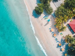 Aerial photo of a Caribbean beach and beach bar