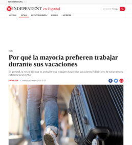 Screenshot of Independent Español media coverage of a Marriott Vacations Worldwide research story about Workcations