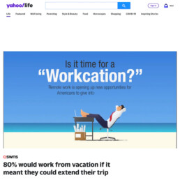 Screenshot of Yahoo media coverage of a Marriott Vacations Worldwide research story about Workcations